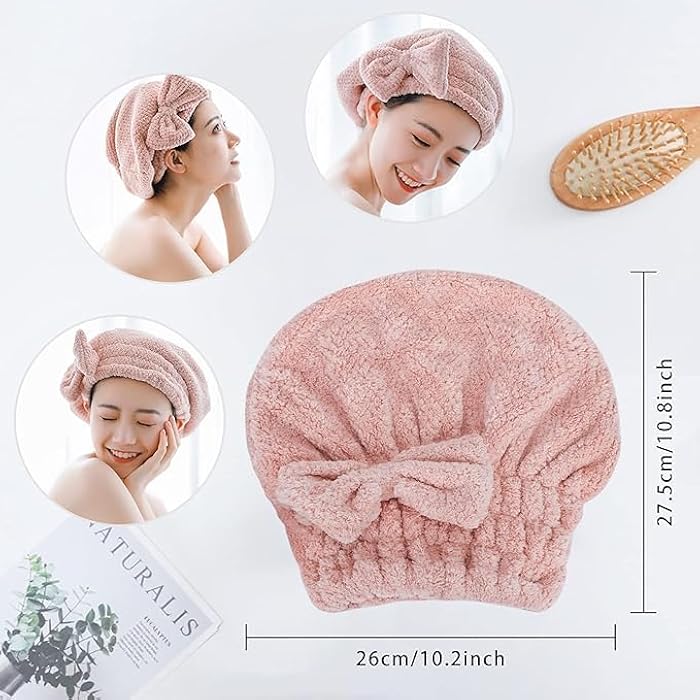 Microfiber Hair Towel Milliliter Twist Bow Hair Towel Quick Dry Wet Hair Towel 2 Pack, Microfiber - Image 3